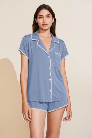 Eberjey Frida TENCEL™ Modal Shortie Short PJ Set Pyjama Dames Blauw Wit | YCJ7298HP