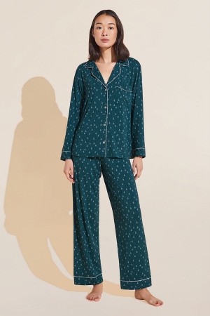 Eberjey Gisele Printed TENCEL™ Modal Long PJ Set Pyjama Dames Donkergroen Wit | FOK8070JZ