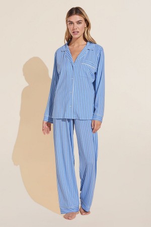 Eberjey Gisele Printed TENCEL™ Modal Long PJ Set Pyjama Dames Blauw Wit | ZPV3727VA