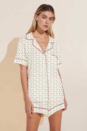 Eberjey Gisele Printed TENCEL™ Modal Relaxed Short PJ Set Pyjama Dames Wit Rood | DXA7639IW