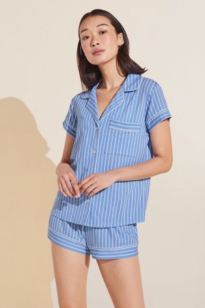 Eberjey Gisele Printed TENCEL™ Modal Shortie Short PJ Set Pyjama Dames Blauw Wit | HYC3477HW