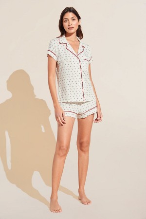 Eberjey Gisele Printed TENCEL Modal Shortie Short PJ Set Pyjama Dames Wit Rood | VNB2131JE