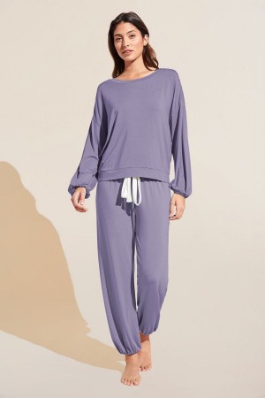 Eberjey Gisele TENCEL™ Modal Effortless PJ Set Pyjama Dames Paars Wit | MTG1666UZ