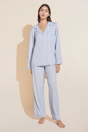 Eberjey Gisele TENCEL™ Modal Long PJ Set Pyjama Dames Blauw Wit | UJR4141ZW