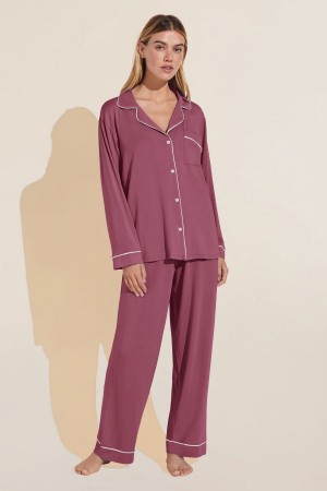 Eberjey Gisele TENCEL™ Modal Long PJ Set Pyjama Dames Rood Wit | YVP9222YJ