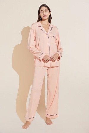 Eberjey Gisele TENCEL™ Modal Long PJ Set Pyjama Dames Roze Donkerblauw | ZDW427AH