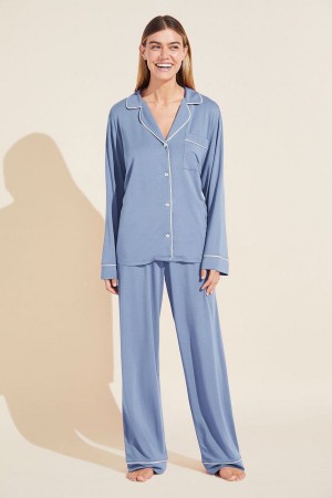 Eberjey Gisele TENCEL™ Modal Long PJ Set Pyjama Dames Blauw Wit | IPP437RA