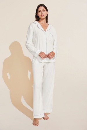 Eberjey Gisele TENCEL™ Modal Long PJ Set Pyjama Dames Wit Blauw | GKT8671RO