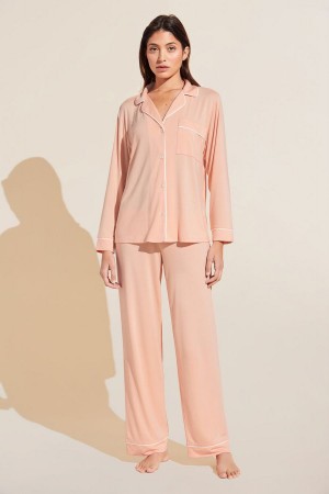 Eberjey Gisele TENCEL Modal Long PJ Set Pyjama Dames Koraal Wit | RRT3518RA