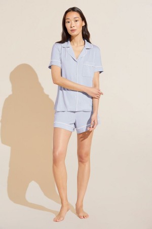 Eberjey Gisele TENCEL™ Modal Relaxed Short PJ Set Pyjama Dames Blauw Wit | REL6323BT