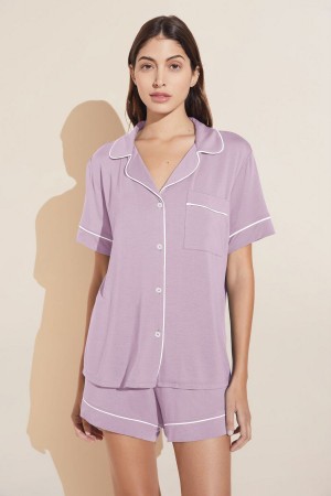 Eberjey Gisele TENCEL™ Modal Relaxed Short PJ Set Pyjama Dames Paars Wit | KPY438PT