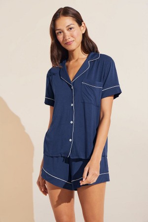 Eberjey Gisele TENCEL™ Modal Relaxed Short PJ Set Pyjama Dames Donkerblauw Wit | KTA5469PE