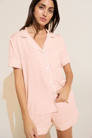 Eberjey Gisele TENCEL™ Modal Relaxed Short PJ Set Pyjama Dames Roze Wit | HCB5067IM