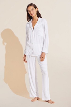 Eberjey Gisele TENCEL™ Modal Rib Long PJ Set Pyjama Dames Wit | FIA2010ND