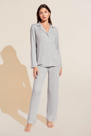 Eberjey Gisele TENCEL™ Modal Rib Long PJ Set Pyjama Dames Lichtgrijs | JYP7696NB