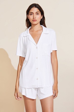 Eberjey Gisele TENCEL™ Modal Rib Relaxed Short PJ Set Pyjama Dames Wit | AWD5714DC