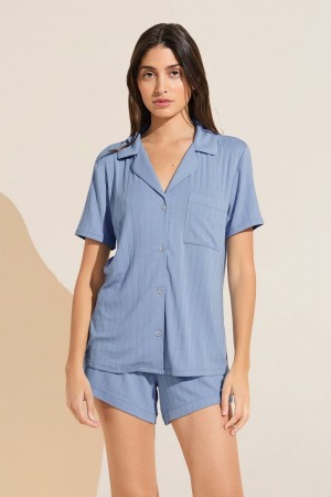 Eberjey Gisele TENCEL™ Modal Rib Relaxed Short PJ Set Pyjama Dames Blauw | XCZ2273RJ