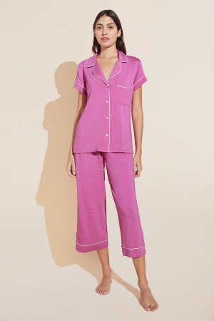 Eberjey Gisele TENCEL™ Modal Short Sleeve Cropped PJ Set Pyjama Dames Roze Wit | RPB773RW