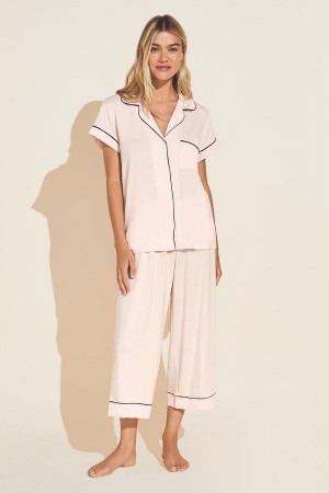 Eberjey Gisele TENCEL™ Modal Short Sleeve Cropped PJ Set Pyjama Dames Roze Zwart | TFO9918KS