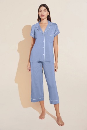 Eberjey Gisele TENCEL™ Modal Short Sleeve Cropped PJ Set Pyjama Dames Blauw Wit | YQE7432FE