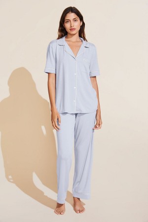 Eberjey Gisele TENCEL™ Modal Short Sleeve & Pant PJ Set Pyjama Dames Blauw Wit | WFT1883MW