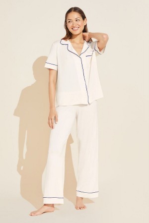 Eberjey Gisele TENCEL™ Modal Short Sleeve & Pant PJ Set Pyjama Dames Wit Donkerblauw | VYX8286BK