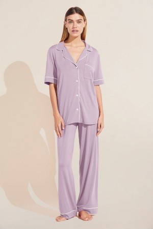 Eberjey Gisele TENCEL™ Modal Short Sleeve & Pant PJ Set Pyjama Dames Paars Wit | JVZ2785YU