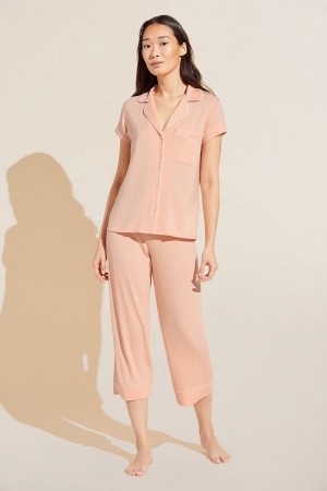 Eberjey Gisele TENCEL Modal Short Sleeve Cropped PJ Set Pyjama Dames Koraal Wit | EQW9654RI