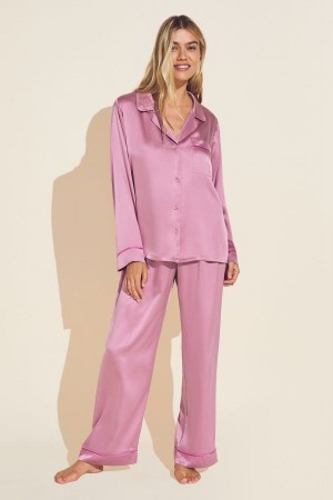 Eberjey Inez Washable Silk Long PJ Set Pyjama Dames Roze Roze | VGM83100SK