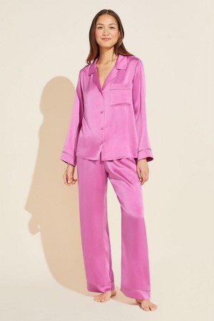 Eberjey Inez Washable Silk Long PJ Set Pyjama Dames Roze Roze | FTS7214BT