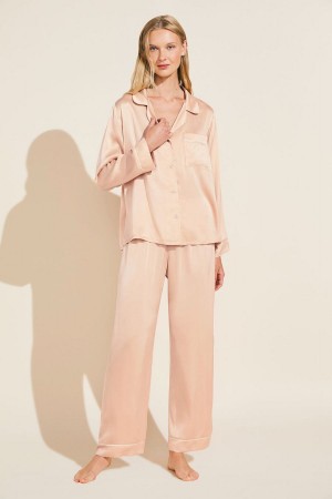 Eberjey Inez Washable Silk Long PJ Set Pyjama Dames Roze Beige | LGC632YU