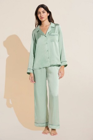 Eberjey Inez Washable Silk Long PJ Set Pyjama Dames Groen | HOP9010EE