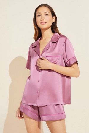 Eberjey Inez Washable Silk Short PJ Set Pyjama Dames Paars | QIF7252VQ