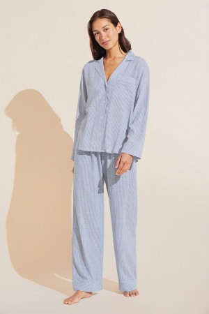 Eberjey Nautico Long PJ Set Pyjama Dames Blauw Wit | OSQ498DH