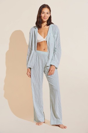 Eberjey Nautico Long PJ Set Pyjama Dames Wit Groen | JOZ2250UF