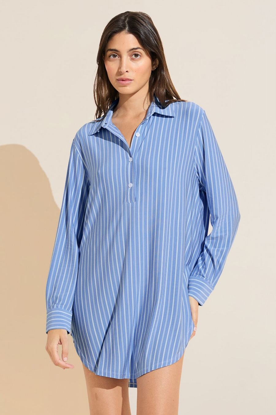 Eberjey Gisele Printed TENCEL™ Modal Boyfriend Sleepshirt Pyjama Dames Blauw Wit | PGV7957LB