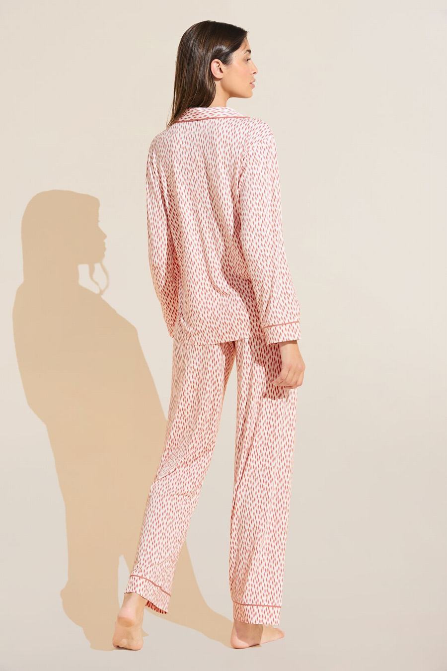 Eberjey Gisele Printed TENCEL™ Modal Long PJ Set Pyjama Dames Donkerrood Roze Wit | CSM7451WG