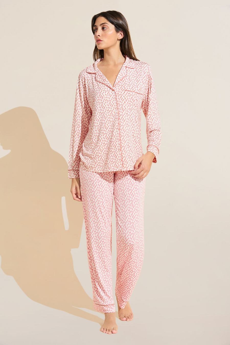 Eberjey Gisele Printed TENCEL™ Modal Long PJ Set Pyjama Dames Donkerrood Roze Wit | CSM7451WG