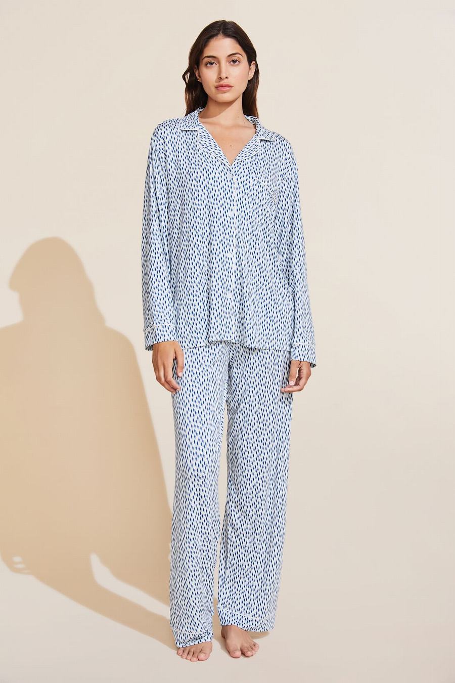 Eberjey Gisele Printed TENCEL™ Modal Long PJ Set Pyjama Dames Blauw Wit | YNI2172PF