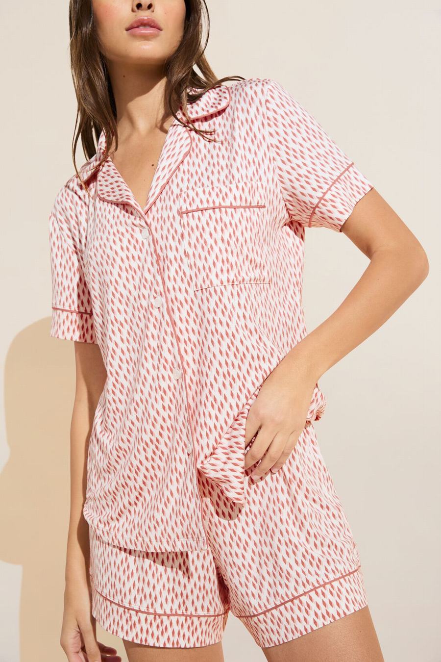 Eberjey Gisele Printed TENCEL™ Modal Relaxed Short PJ Set Pyjama Dames Donkerrood Roze Wit | NJO3177GE