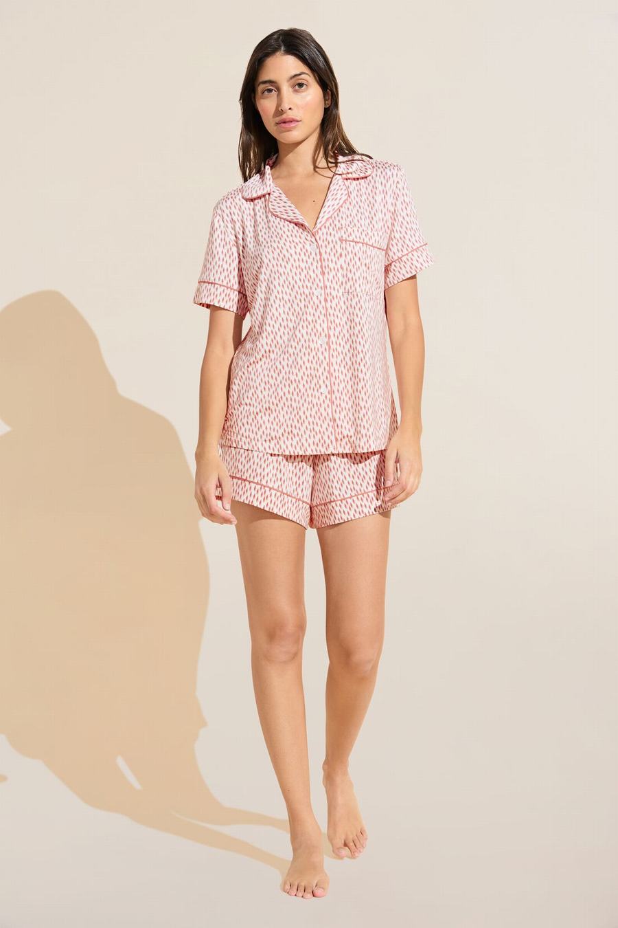 Eberjey Gisele Printed TENCEL™ Modal Relaxed Short PJ Set Pyjama Dames Donkerrood Roze Wit | NJO3177GE