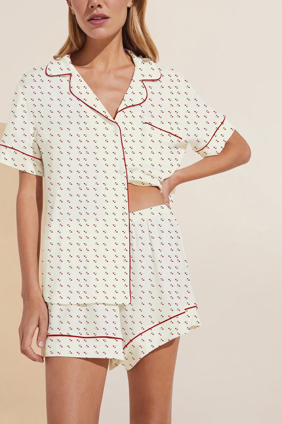 Eberjey Gisele Printed TENCEL™ Modal Relaxed Short PJ Set Pyjama Dames Wit Rood | DXA7639IW