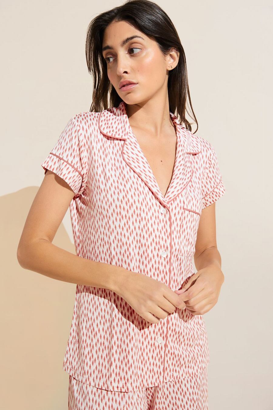 Eberjey Gisele Printed TENCEL™ Modal Short Sleeve Cropped PJ Set Pyjama Dames Donkerrood Roze Wit | TPL2260QW