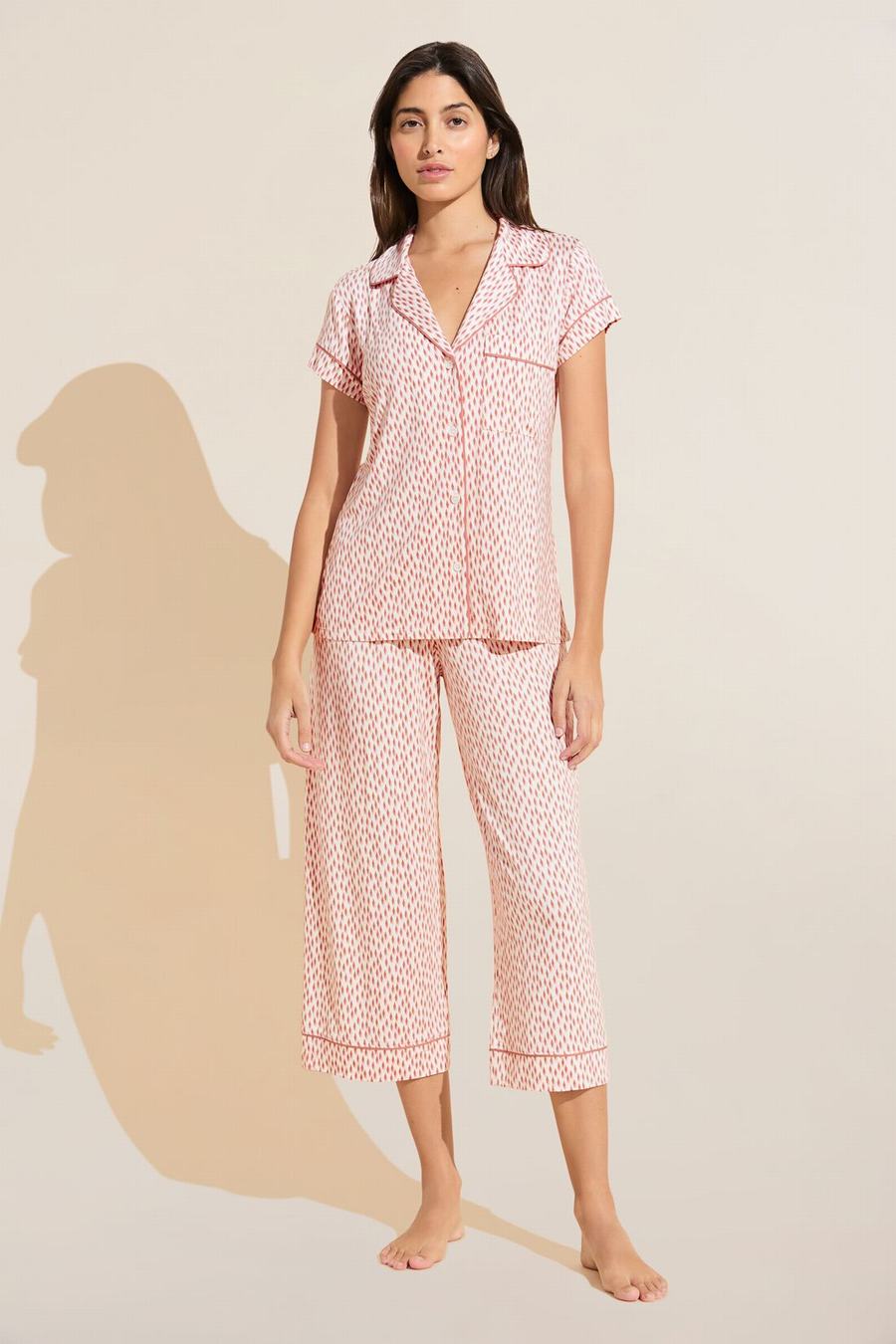 Eberjey Gisele Printed TENCEL™ Modal Short Sleeve Cropped PJ Set Pyjama Dames Donkerrood Roze Wit | TPL2260QW