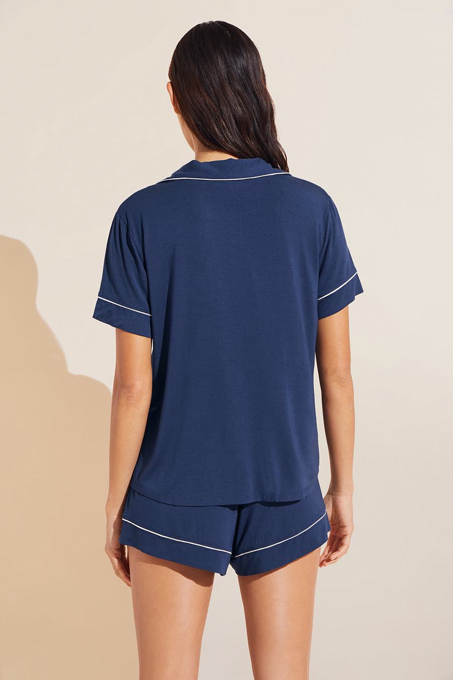 Eberjey Gisele TENCEL™ Modal Relaxed Short PJ Set Pyjama Dames Donkerblauw Wit | KTA5469PE