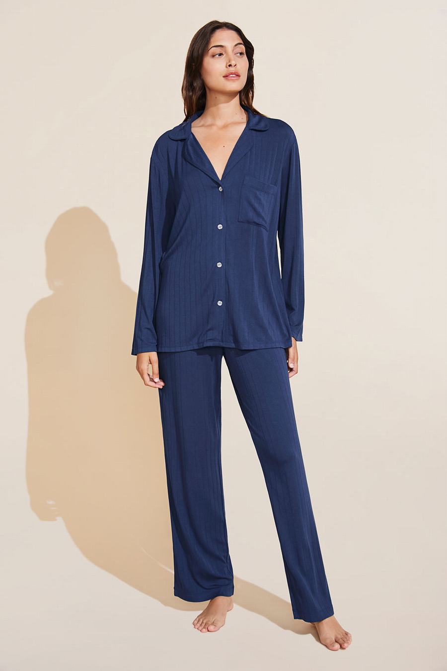 Eberjey Gisele TENCEL™ Modal Rib Long PJ Set Pyjama Dames Donkerblauw | TSW5576SK