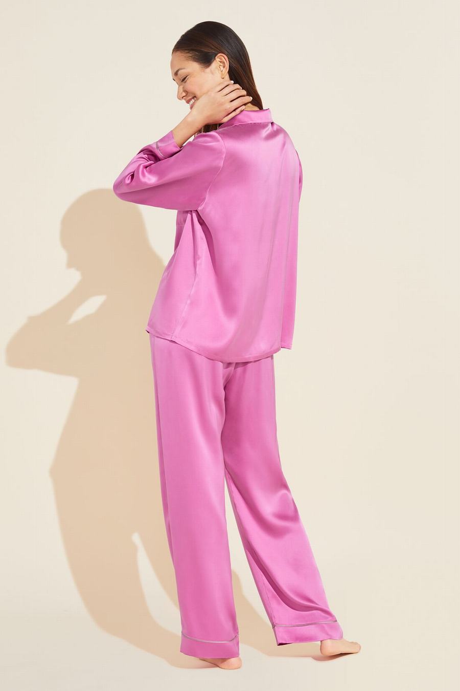 Eberjey Inez Washable Silk Long PJ Set Pyjama Dames Roze Roze | FTS7214BT