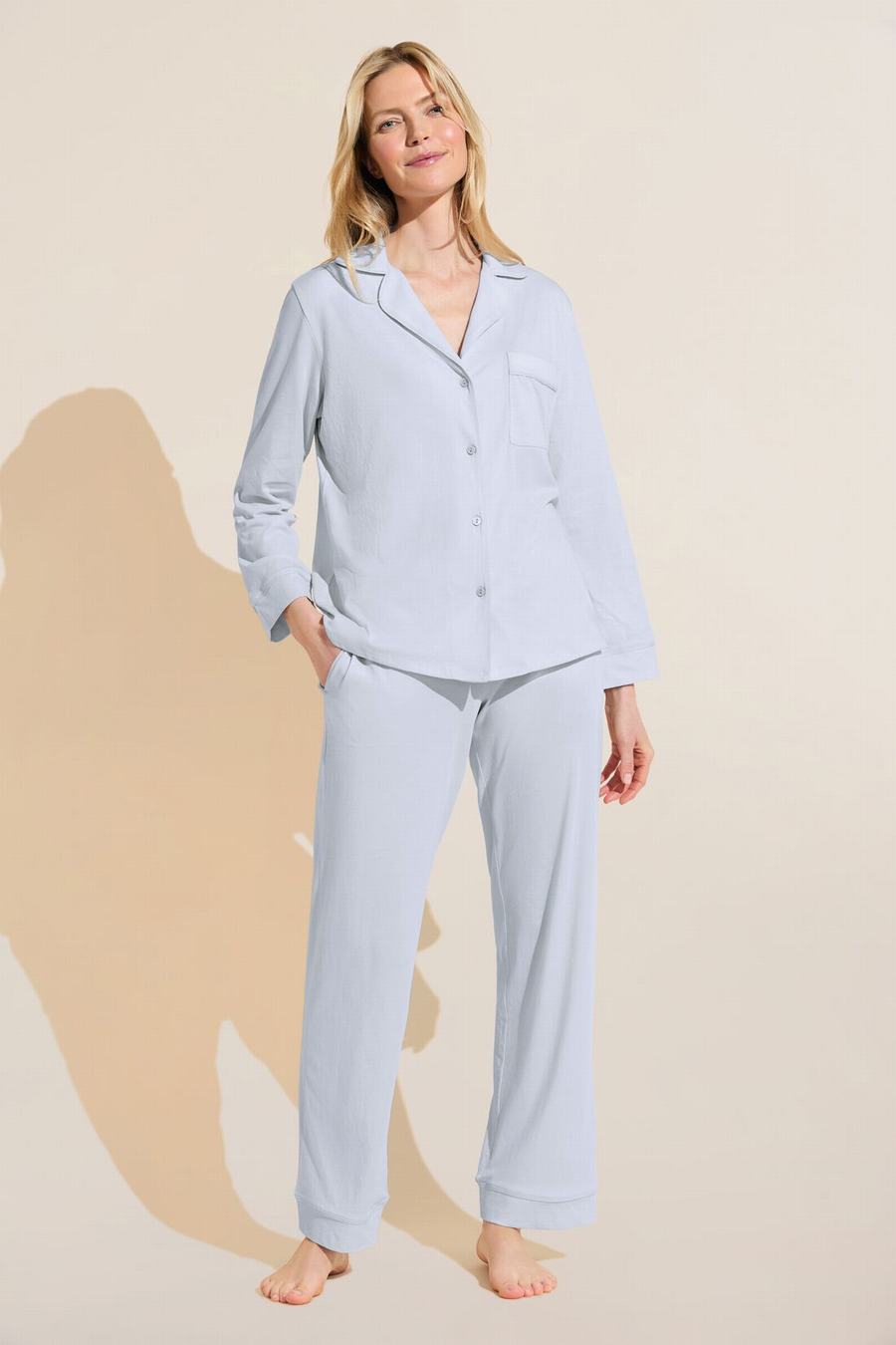 Eberjey Organic Pima Cotton Notch Collar Top & Pant PJ Set Pyjama Dames Blauw | COR2475AF